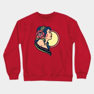 Traditional Retro Girl With Rose On Her Hair Crewneck Sweatshirt